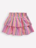 Mini Boden Kids' Cotton Blend Tiered Woven Skirt, Pink Multi Stripe