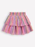 Mini Boden Kids' Cotton Blend Tiered Woven Skirt, Pink Multi Stripe
