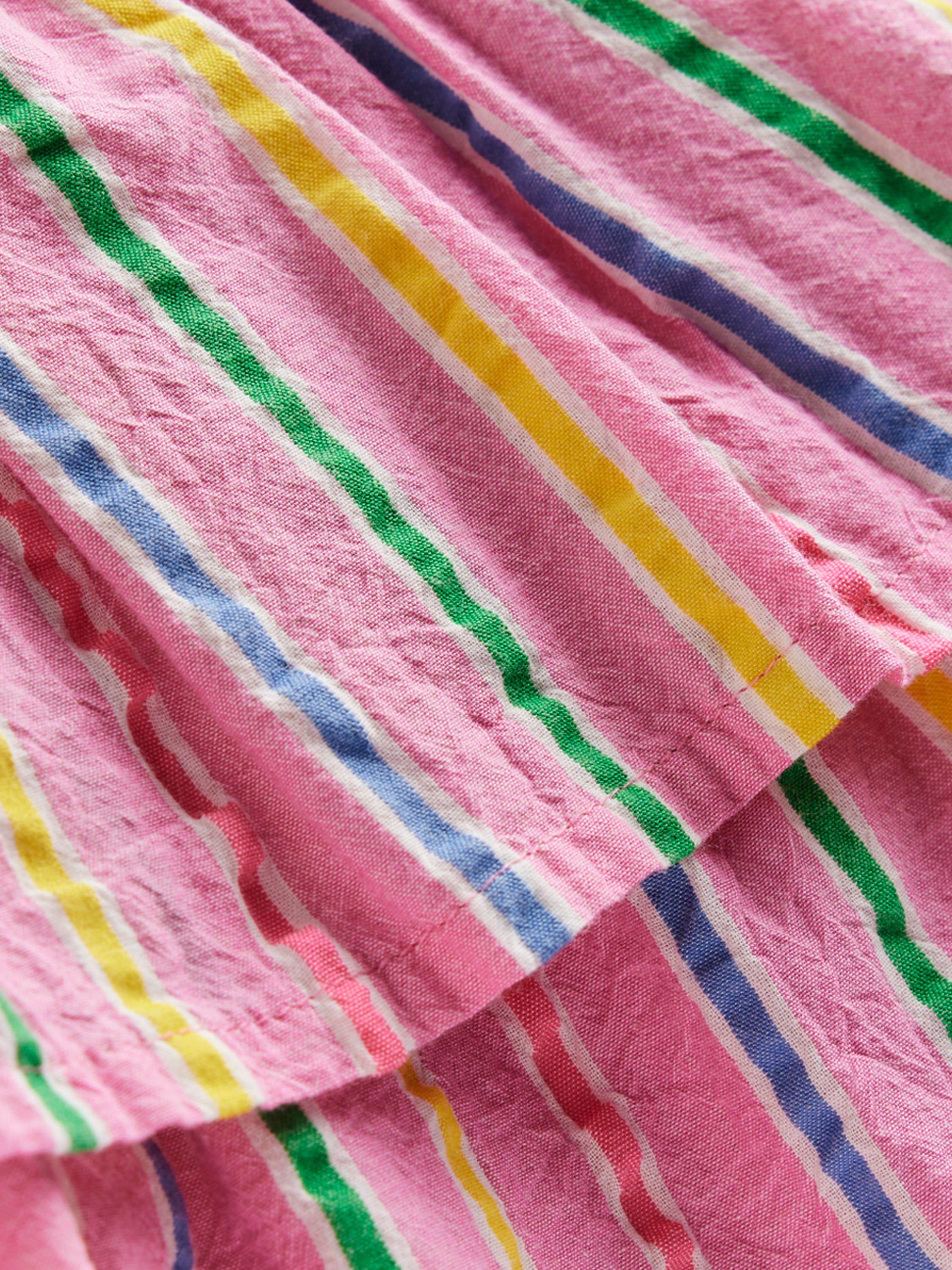 Product image 3 of 3, which shows Mini Boden Kids' Cotton Blend Tiered Woven Skirt, Pink Multi Stripe, 2-3 years