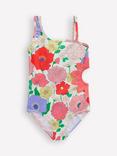 Mini Boden Kids' One Shoulder Cut-Out Swimming Costume, Multi Summer Garden