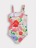 Mini Boden Kids' One Shoulder Cut-Out Swimming Costume, Multi Summer Garden