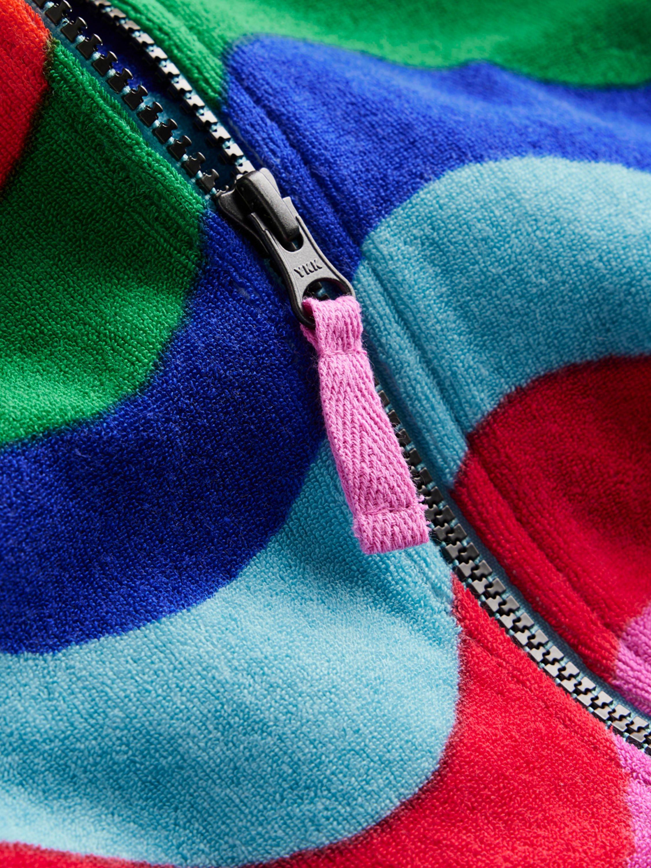 Product image 3 of 3, which shows Mini Boden Kids' Romie Cotton Blend Hooded Towelling Top, Multi Wave Stripe, 2-3 years