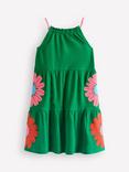 Mini Boden Kids' Enola Cotton Sleeveless Tiered Dress, Rich Emerald Flowers