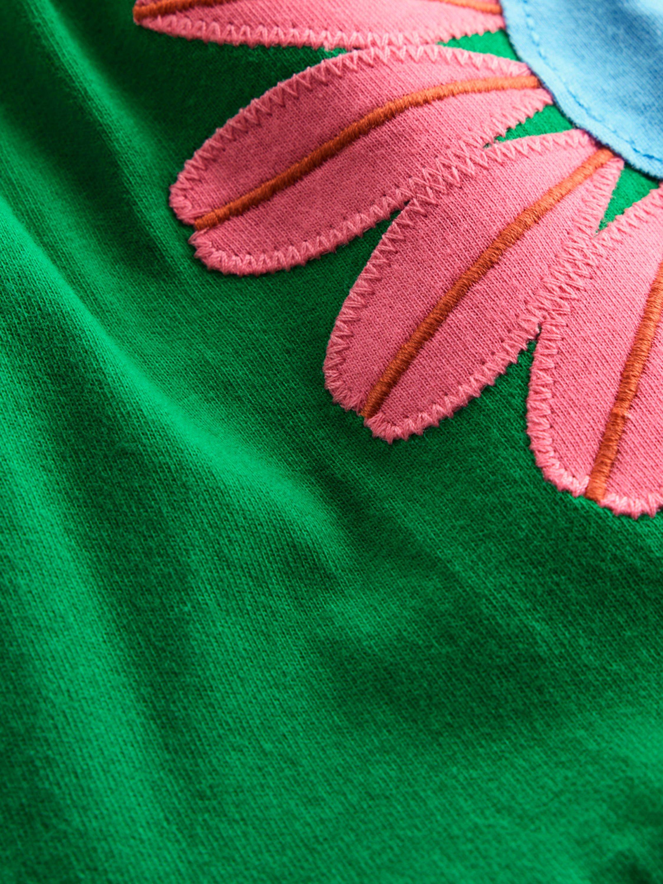 Product image 3 of 3, which shows Mini Boden Kids' Enola Cotton Sleeveless Tiered Dress, Rich Emerald Flowers, 7-8 years