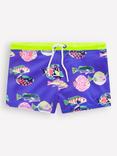 Mini Boden Kids' Printed Drawstring Swim Trunks, Blue Heron Fish