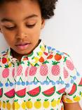 Mini Boden Kids' Cotton Linen Blend Short Sleeved Shirt, Fruit Stripe