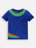 Mini Boden Kids' Cotton Blend Graphic T-Shirt, Bright Blue Dino