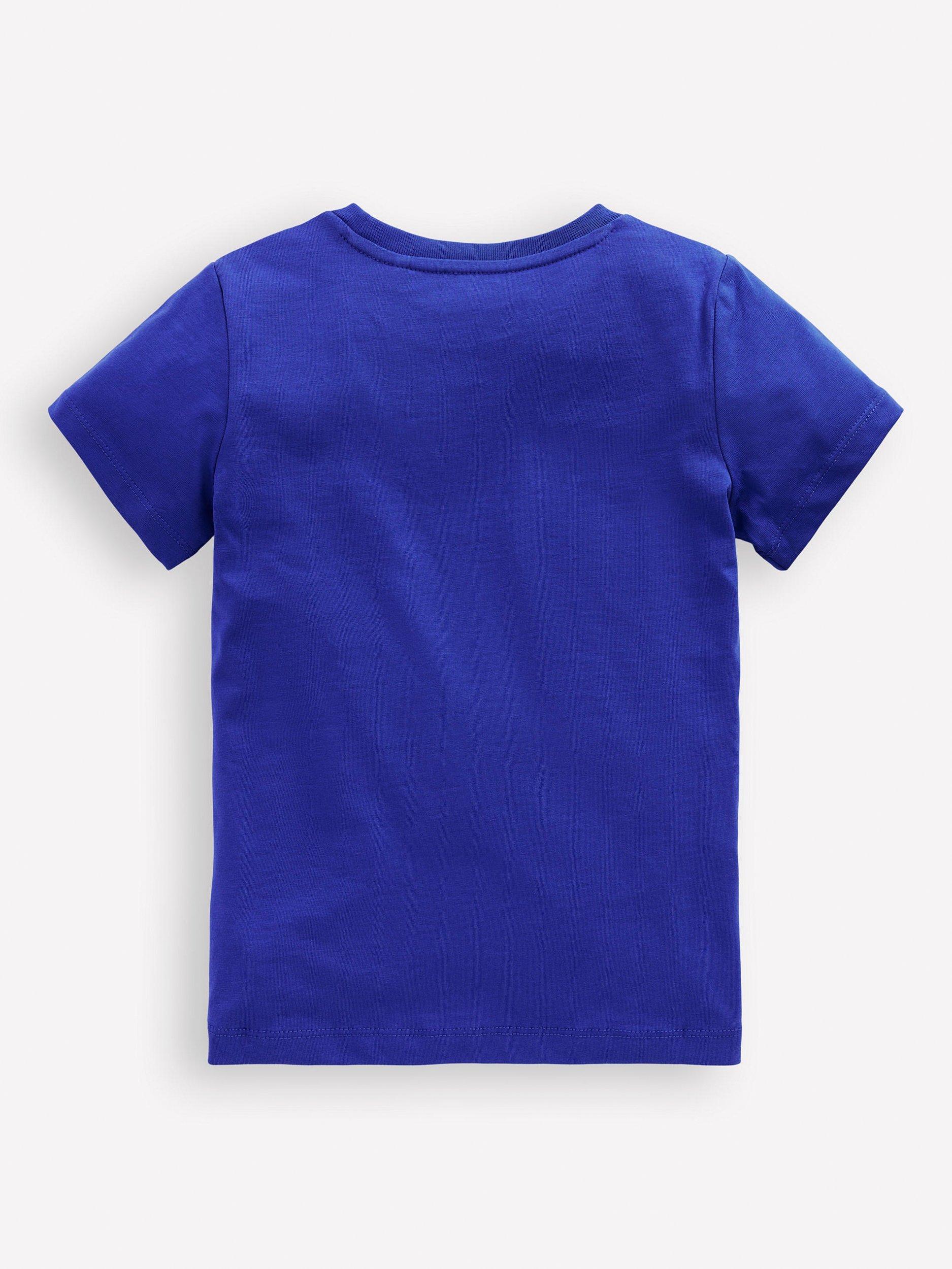 Product image 4 of 5, which shows Mini Boden Kids' Cotton Riso Relaxed Printed T-Shirt, Blue Heron Fish, 7-8 years