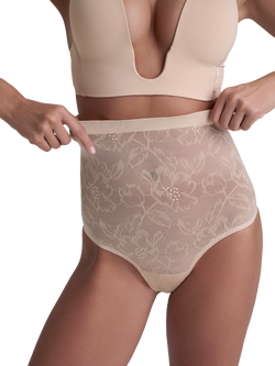 Bye Bra Lace High Waist Shaping Thong, Beige, Beige