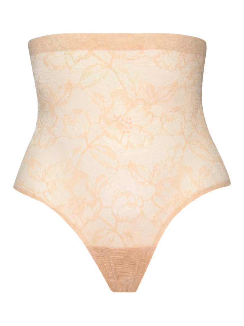 Product image 5 of 7, which shows Bye Bra Lace High Waist Shaping Thong, Beige, S
