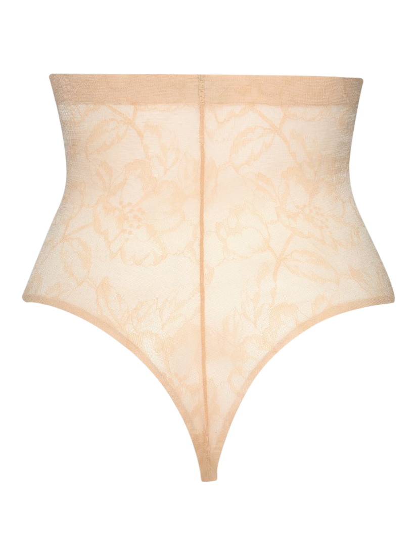 Product image 6 of 7, which shows Bye Bra Lace High Waist Shaping Thong, Beige, S