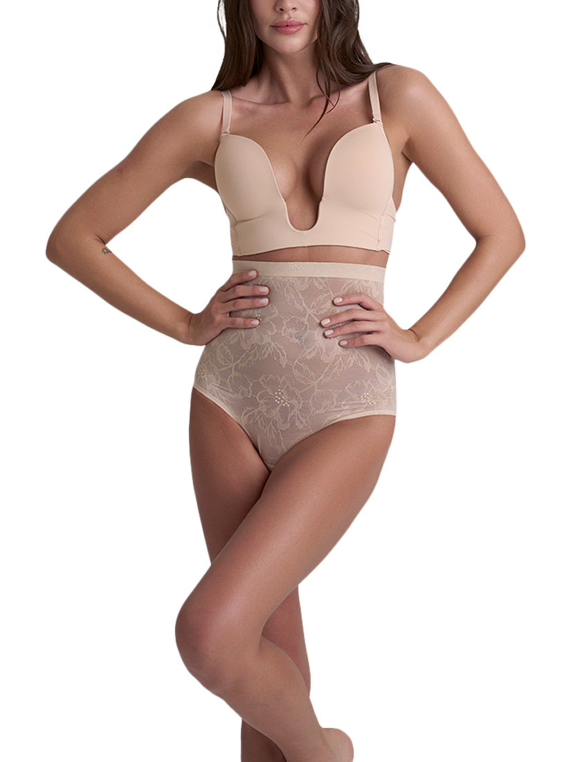 Product image 2 of 7, which shows Bye Bra Lace High Waist Shaping Brief, Beige, S