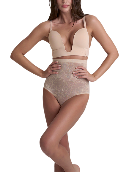 Bye Bra Lace High Waist Shaping Brief, Beige - view 2, Beige