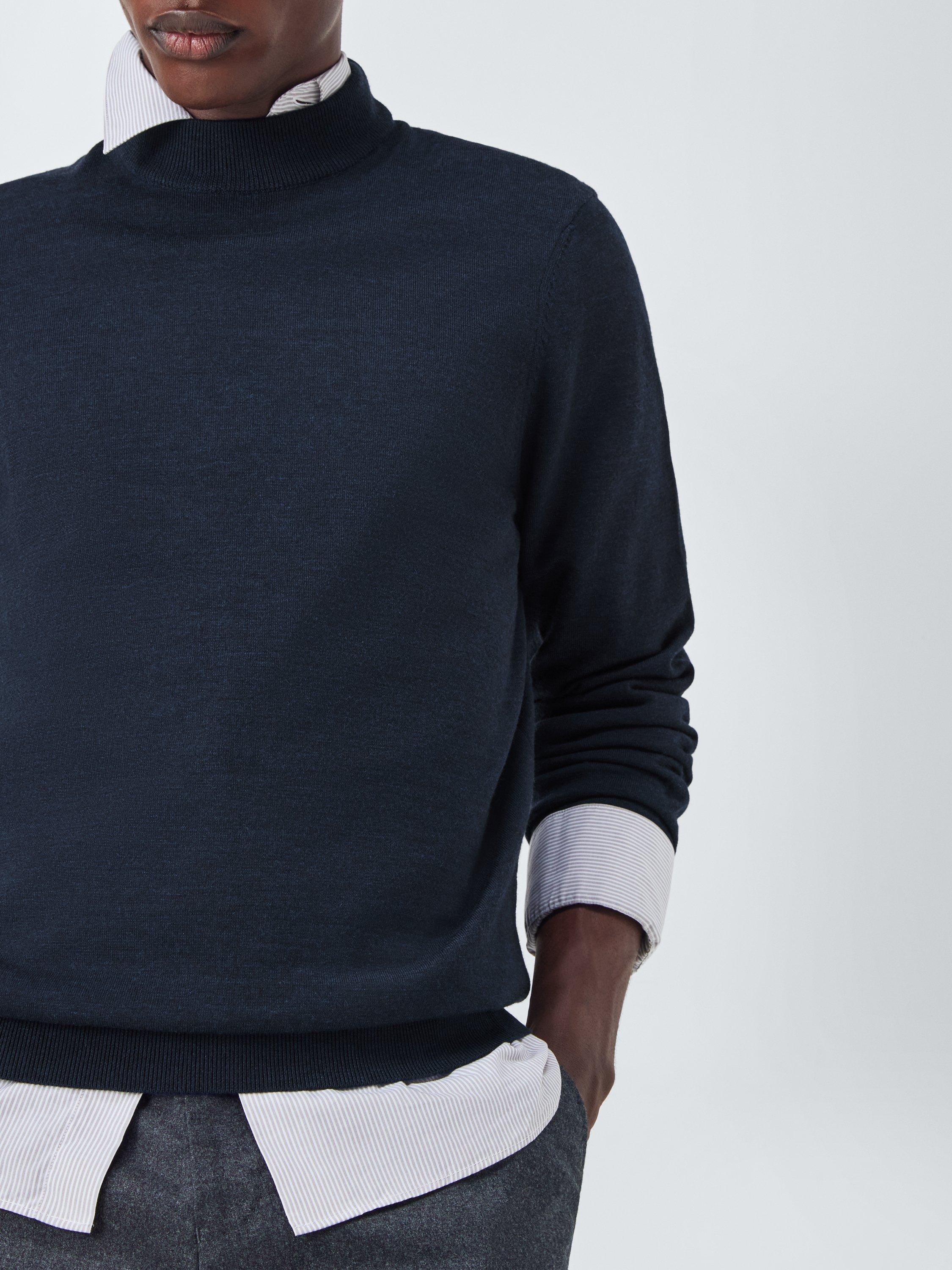 Product image 6 of 6, which shows John Lewis J. Lewis The Mock Neck Wool Jumper, Navy, S