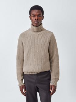 John Lewis J. Lewis The Fisherman Rib Rollneck Jumper, Oyster Gray