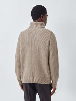 John Lewis J. Lewis The Fisherman Rib Rollneck Jumper - view 2, Oyster Gray