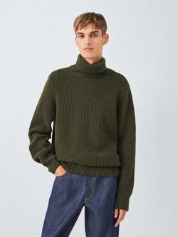 John Lewis J. Lewis The Fisherman Rib Rollneck Jumper, Olive