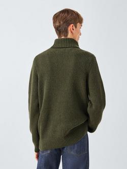 John Lewis J. Lewis The Fisherman Rib Rollneck Jumper - view 2, Olive