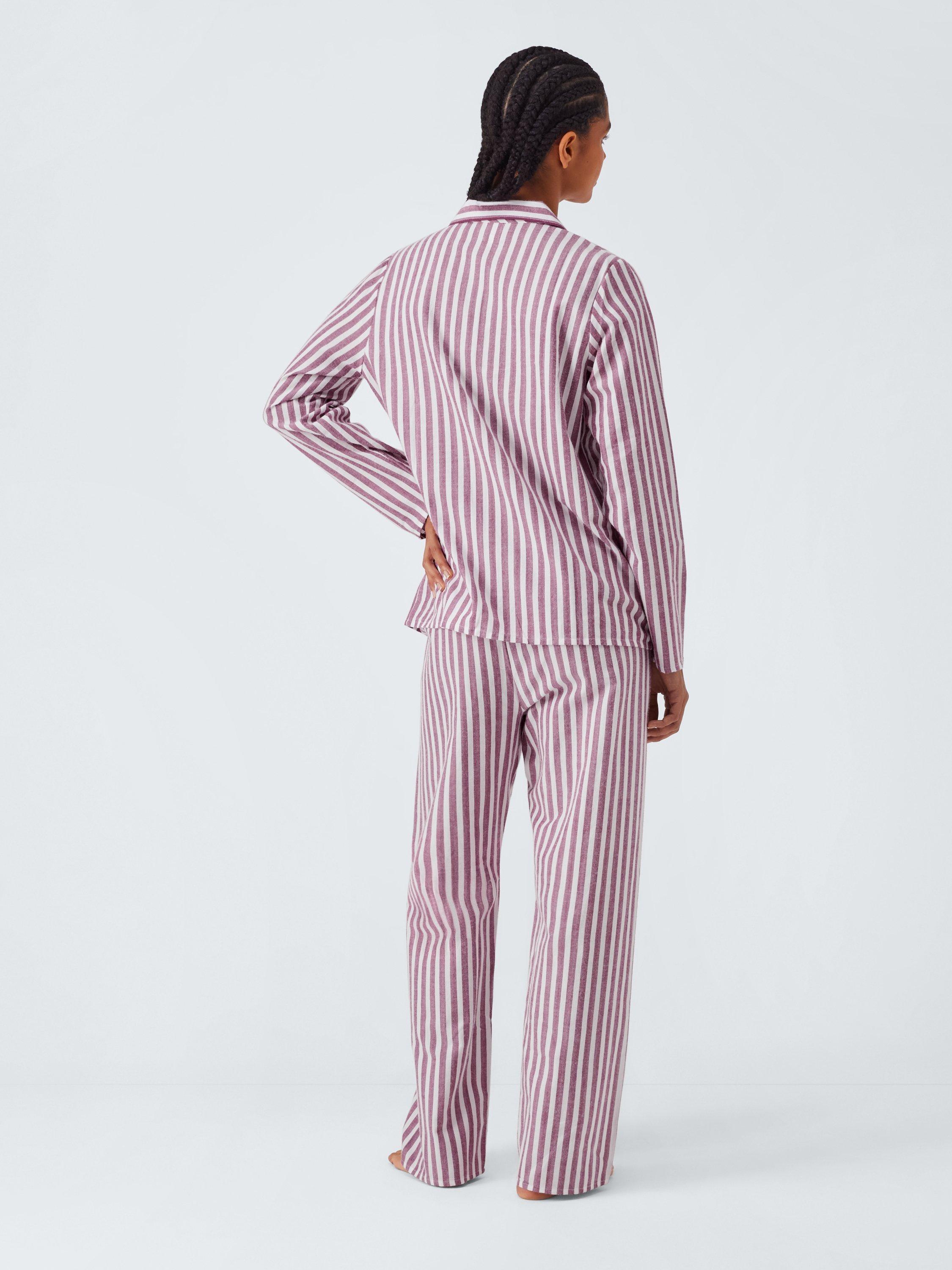 Product image 2 of 6, which shows John Lewis Luna Stripe Button Through Long Pyjama Set, Raspberry Coulis, 8