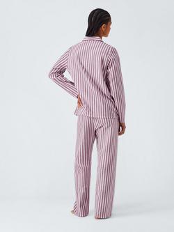 John Lewis Luna Stripe Button Through Long Pyjama Set, Raspberry Coulis - view 2, Raspberry Coulis