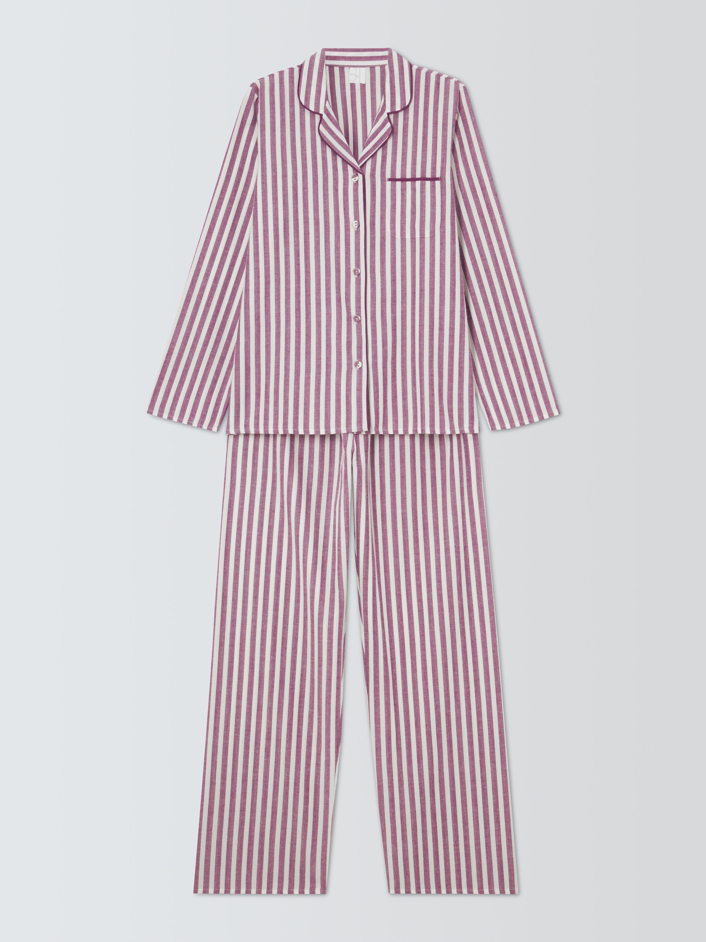Product image 4 of 6, which shows John Lewis Luna Stripe Button Through Long Pyjama Set, Raspberry Coulis, 8