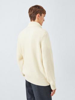 John Lewis J. Lewis The Fisherman Rib Rollneck Jumper - view 2, Ecru