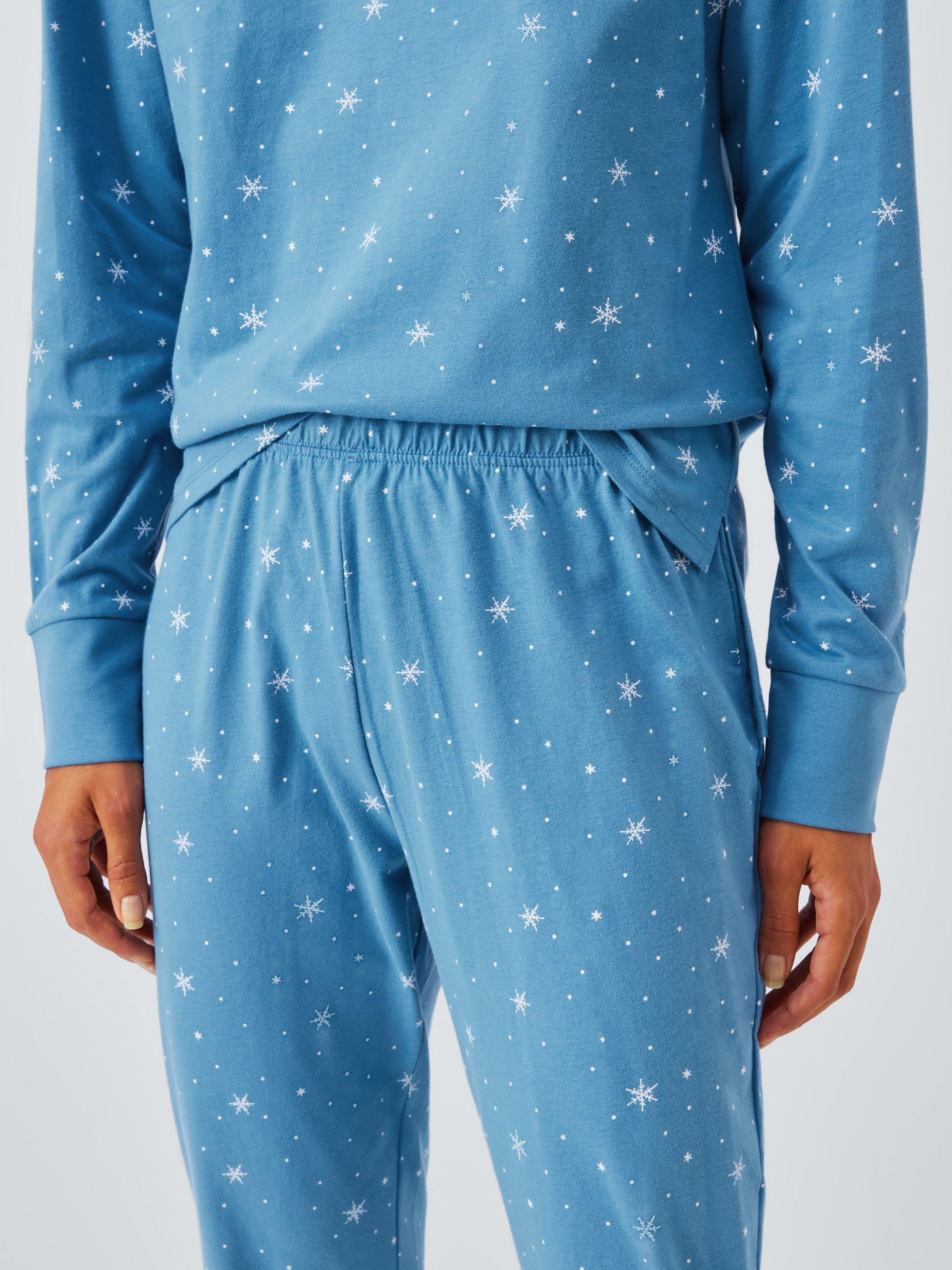 Product image 5 of 6, which shows John Lewis Snowflake Star Cuffed Jersey Long Pyjama Set, Blue, 10