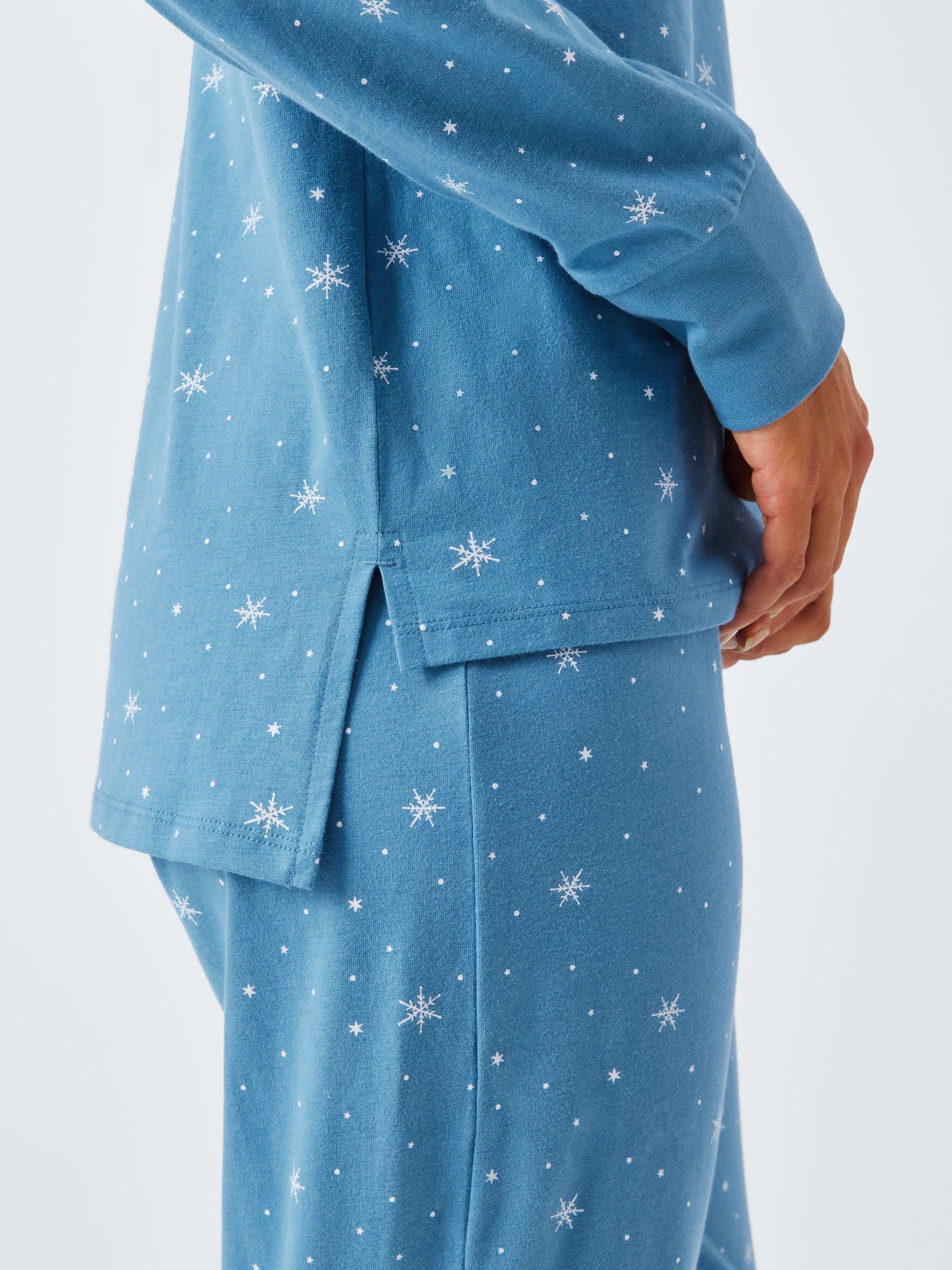 Product image 6 of 6, which shows John Lewis Snowflake Star Cuffed Jersey Long Pyjama Set, Blue, 10
