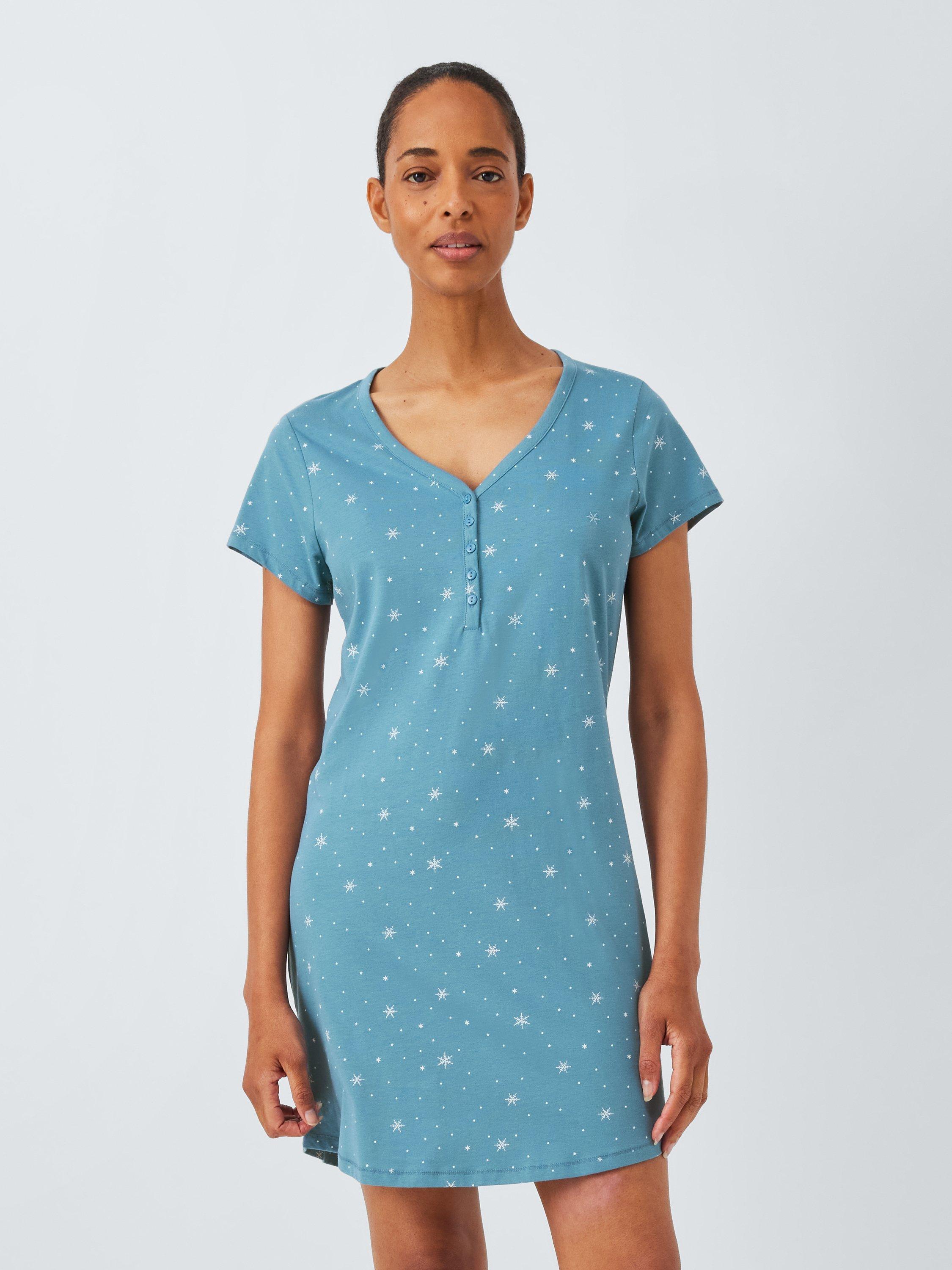 Product image 1 of 6, which shows John Lewis Star Notch Neck Nightdress, Blue, 8