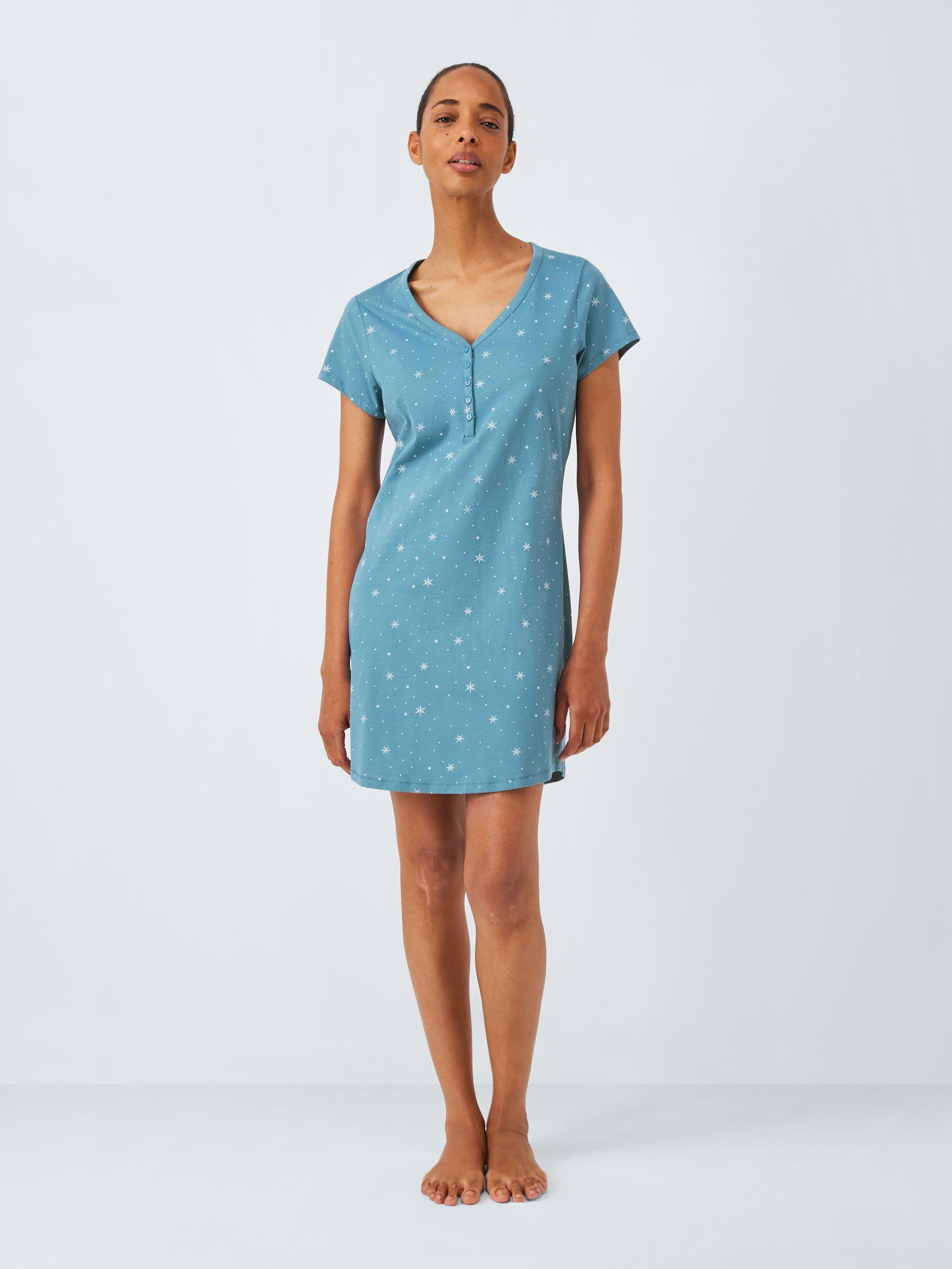 Product image 3 of 6, which shows John Lewis Star Notch Neck Nightdress, Blue, 8