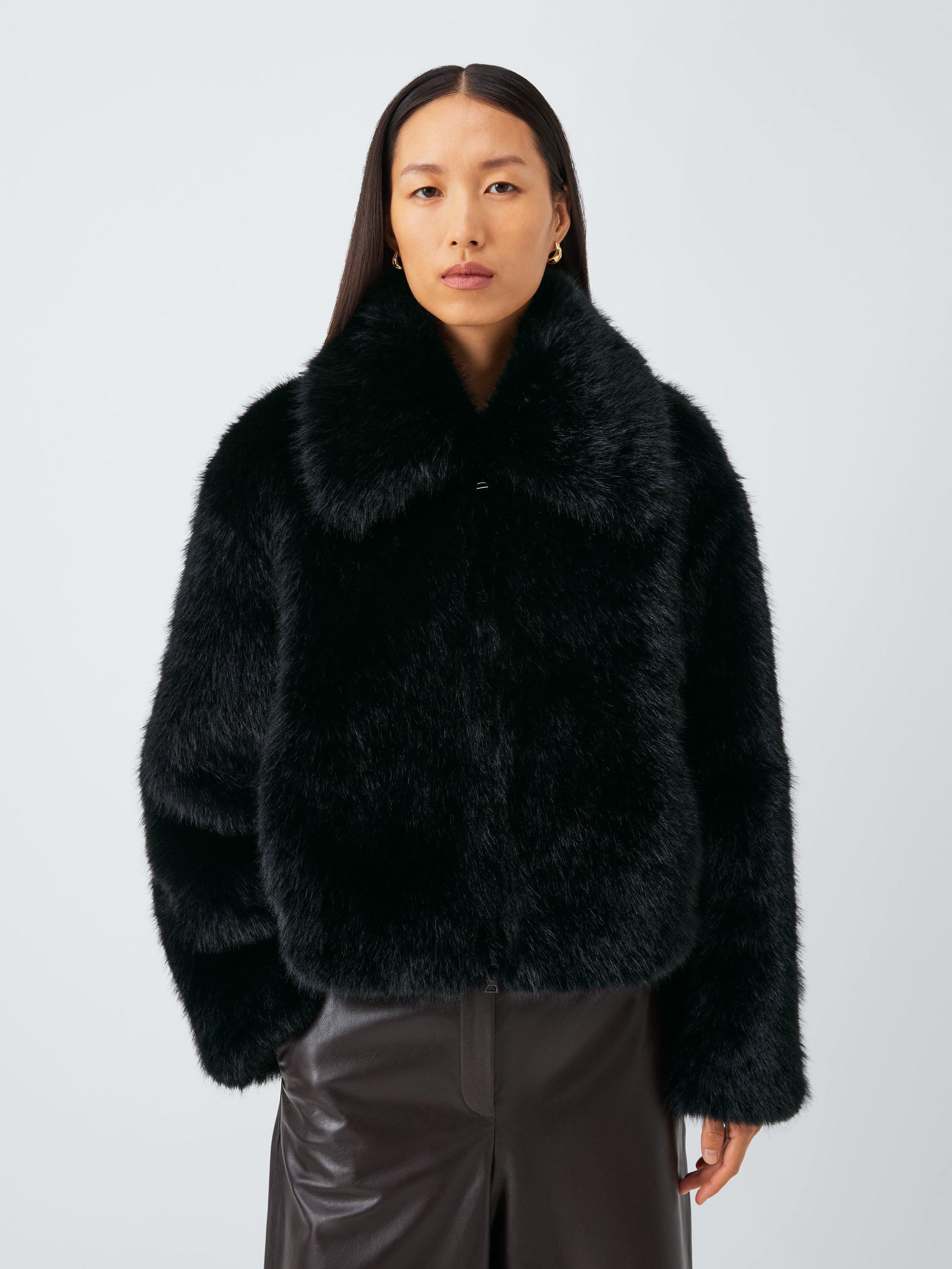 Product image 1 of 6, which shows John Lewis Short Faux Fur Coat , Black, M