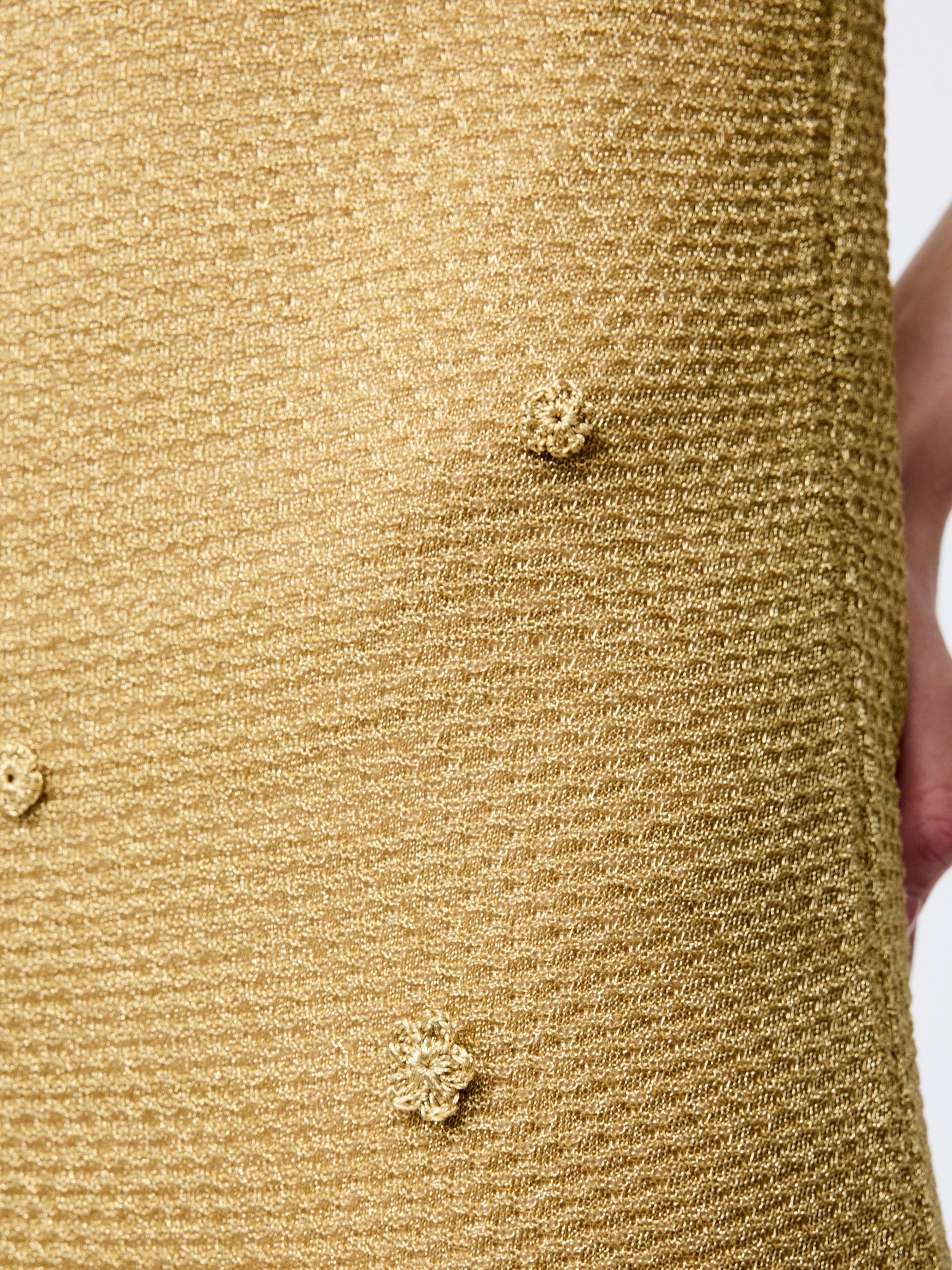 Product image 4 of 5, which shows French Connection Floral Appliqué Metallic Dress, Gold, XS