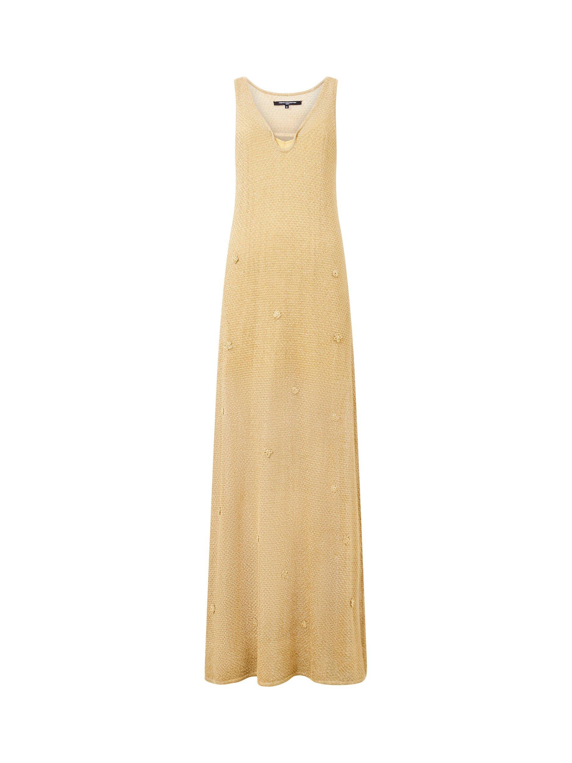 Product image 5 of 5, which shows French Connection Floral Appliqué Metallic Dress, Gold, XS