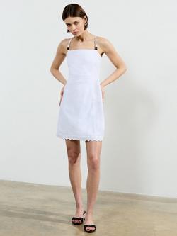 French Connection Ariette Linen Blend Scalloped Mini Dress, Linen White