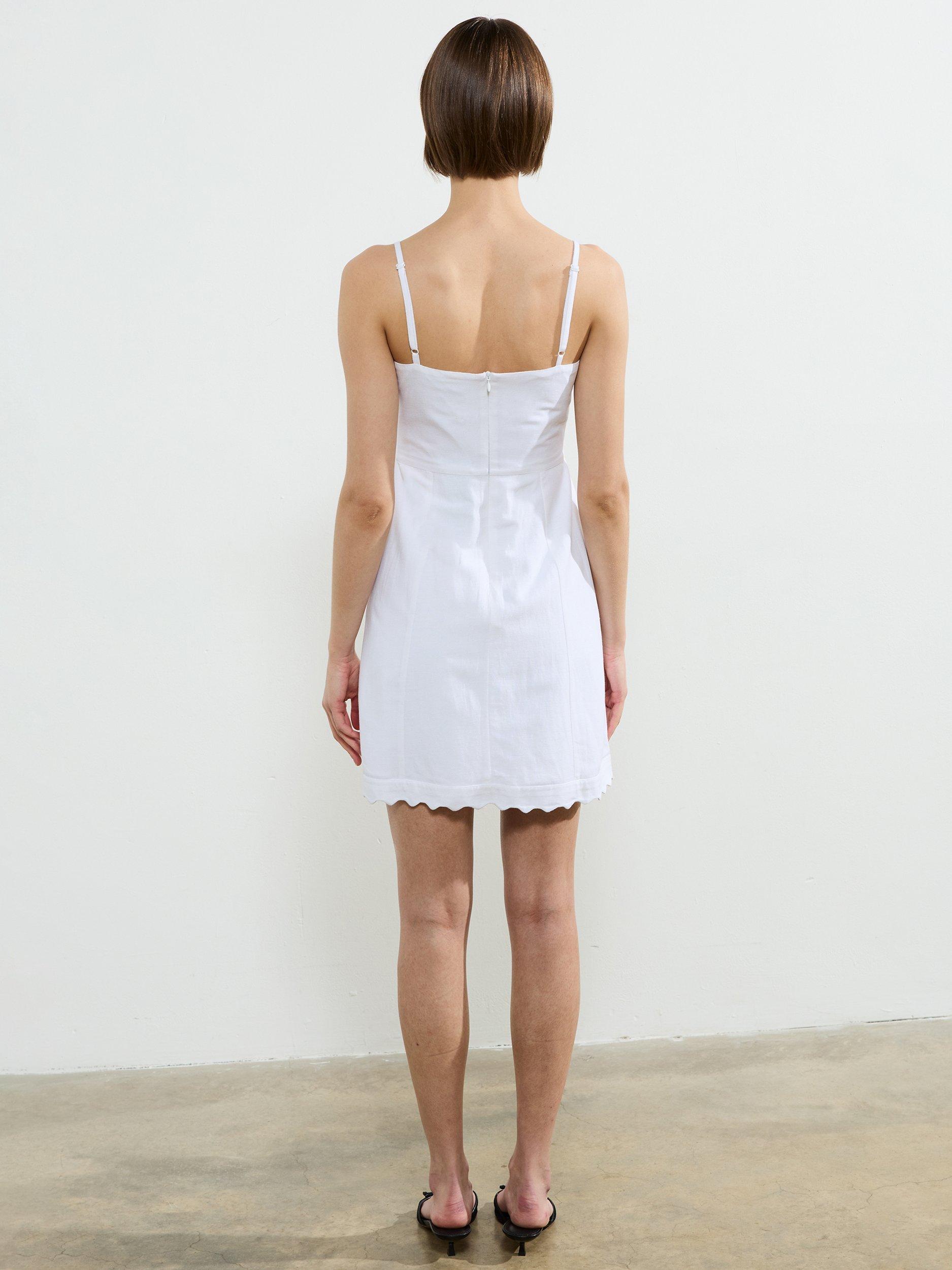 Product image 4 of 5, which shows French Connection Ariette Linen Blend Scalloped Mini Dress, Linen White, 14