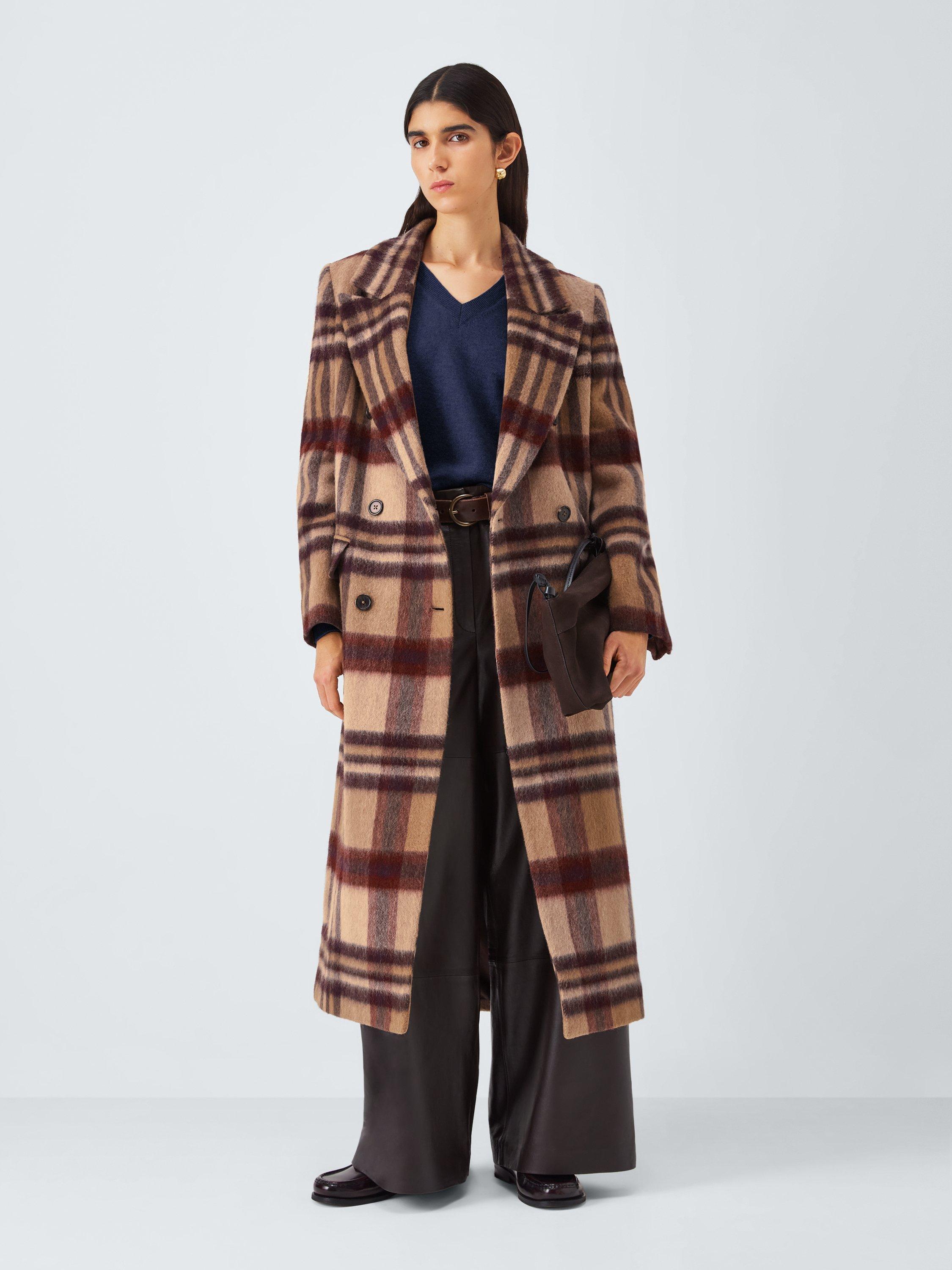 Product image 1 of 7, which shows John Lewis Manteco Wool Blend Maxi Check Coat, Multi, 8