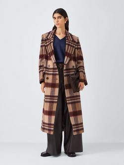 John Lewis Manteco Wool Blend Maxi Check Coat, Multi, Multi
