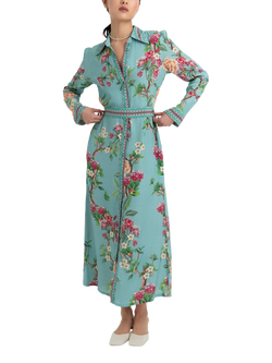 Raishma Enola Floral Print Midi Shirt Dress, Green, Green