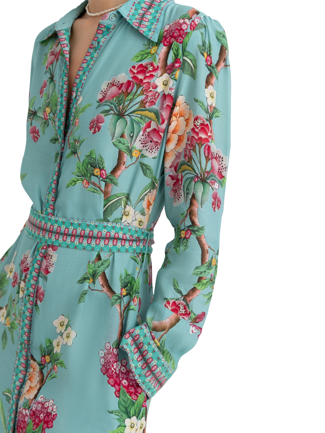 Product image 2 of 3, which shows Raishma Enola Floral Print Midi Shirt Dress, Green, 8