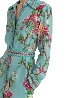 Raishma Enola Floral Print Midi Shirt Dress, Green - view 2, Green