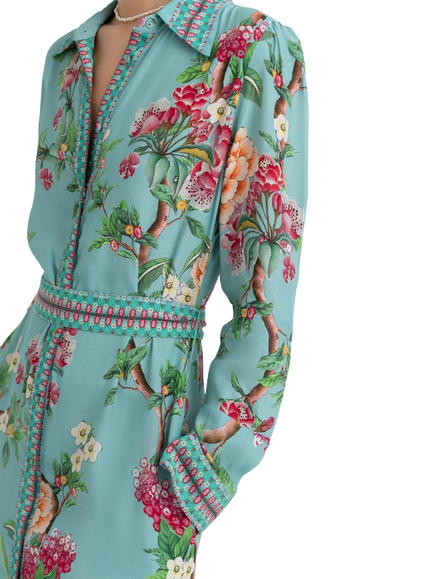 Raishma Enola Floral Print Midi Shirt Dress, Green - view 2, Green