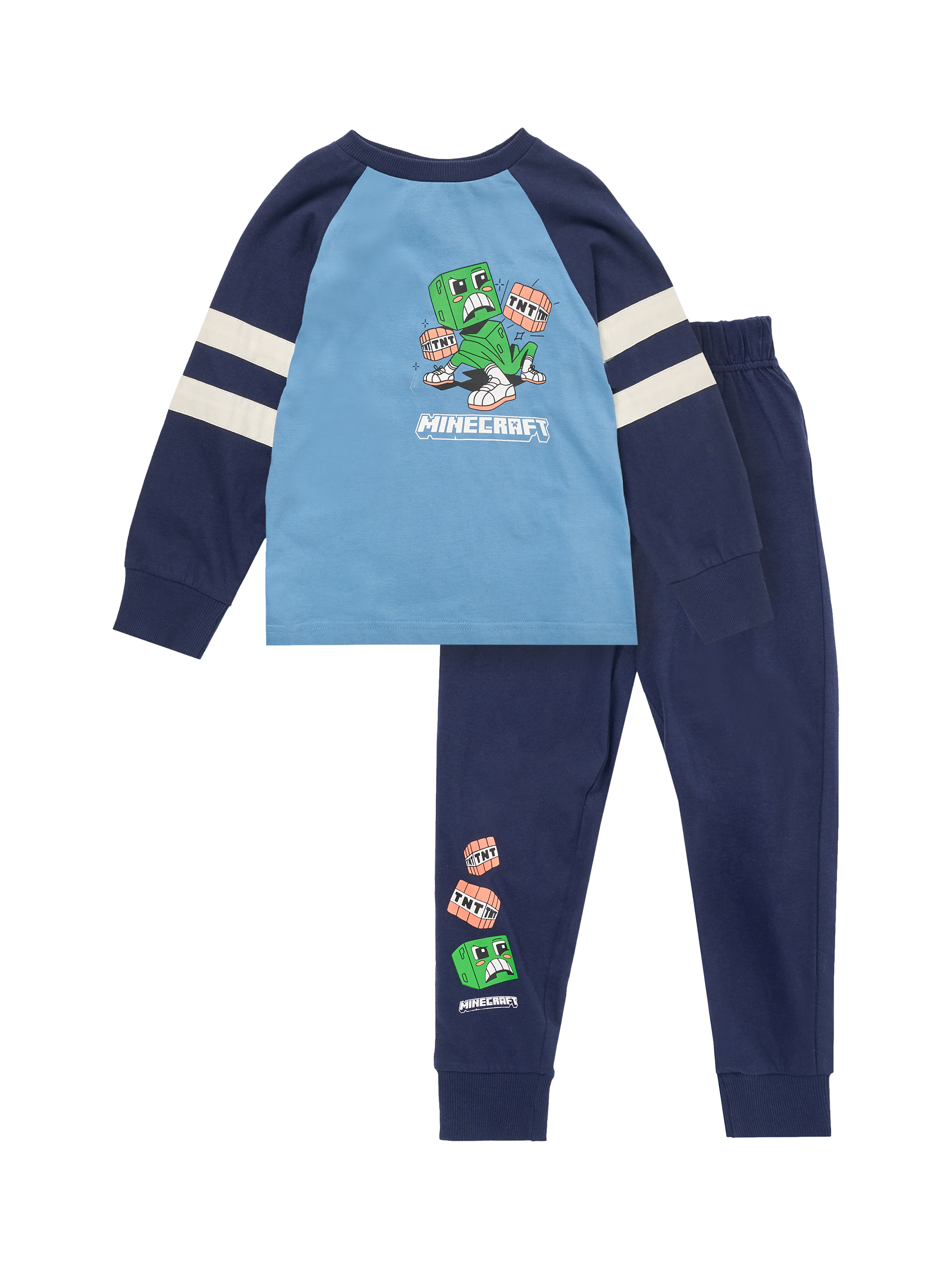 Product image 4 of 7, which shows Angel & Rocket Kids' Cotton Minecraft Long Sleeved Pyjamas, Blue, 3-4 years