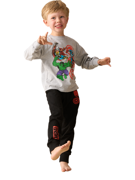 Angel & Rocket Kids' Cotton Marvel Graphic Print Pyjamas, Grey, Grey