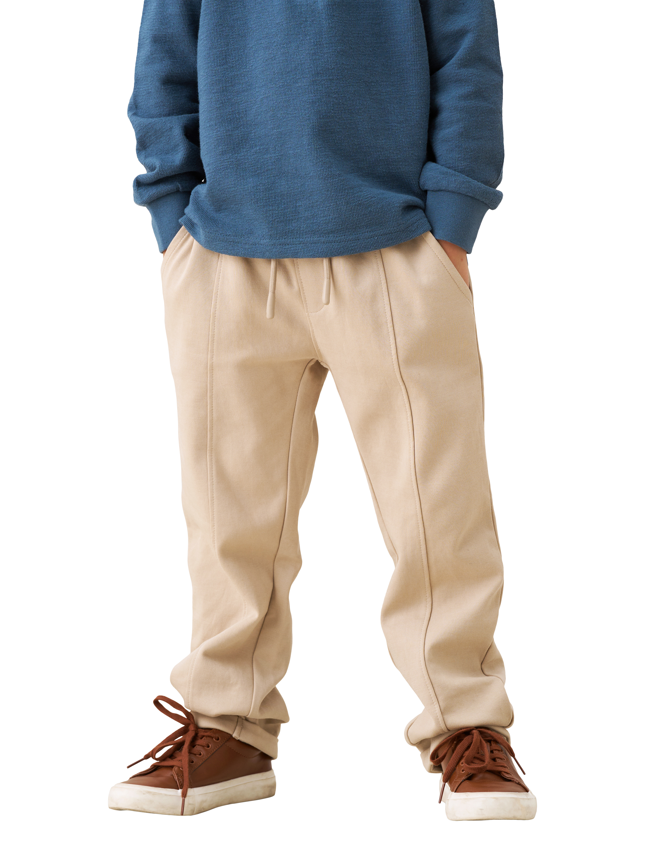 Product image 1 of 4, which shows Angel & Rocket Kids' Smart Jersey Joggers, Stone, 3 years