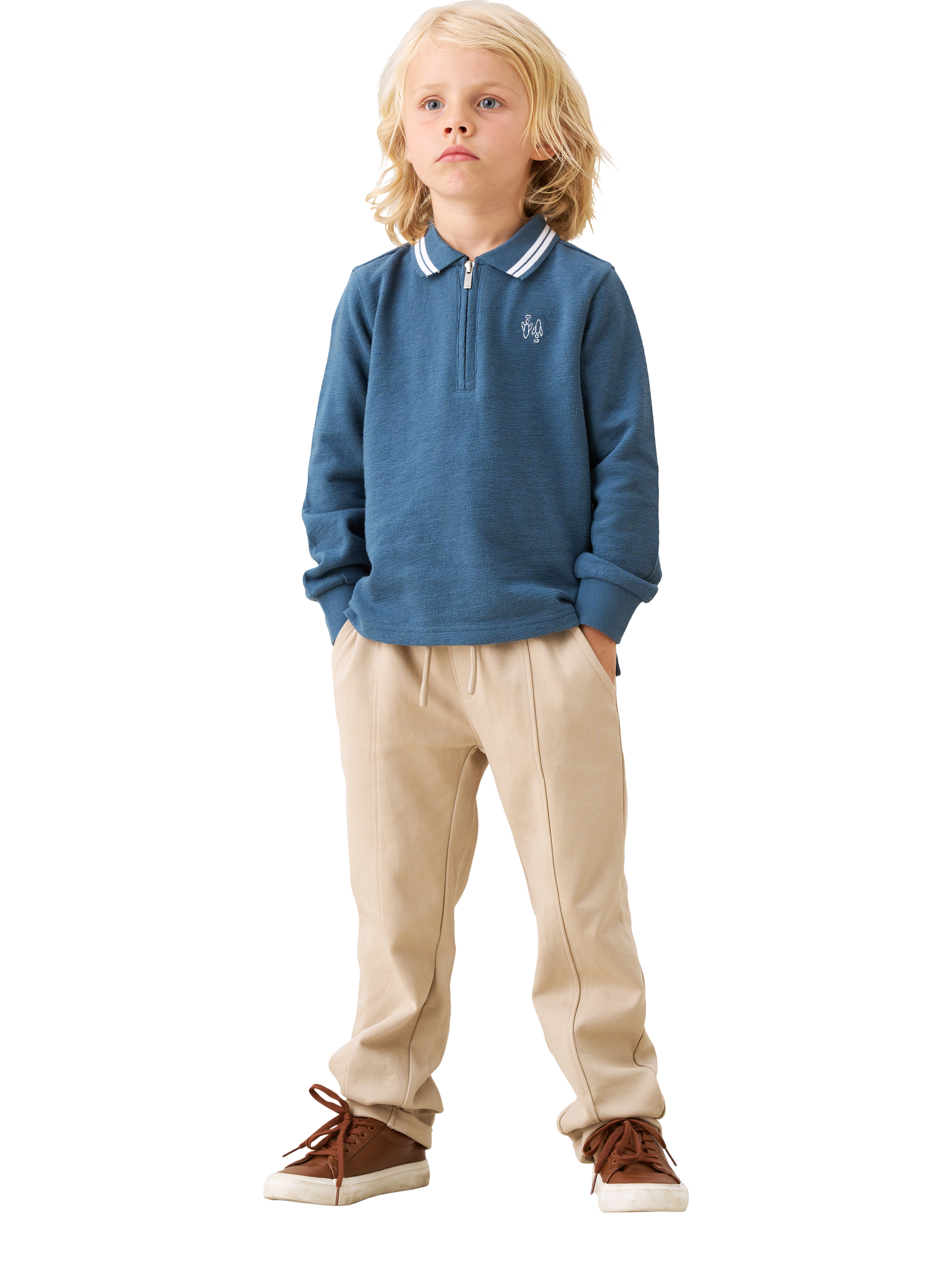 Product image 4 of 4, which shows Angel & Rocket Kids' Smart Jersey Joggers, Stone, 3 years