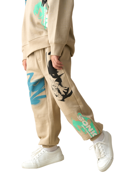 Angel & Rocket Kids' Cotton Blend Sonic Drawstring Joggers, Stone, Stone