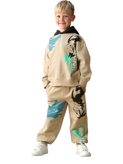 Angel & Rocket Kids' Cotton Blend Sonic Drawstring Joggers, Stone - view 2, Stone