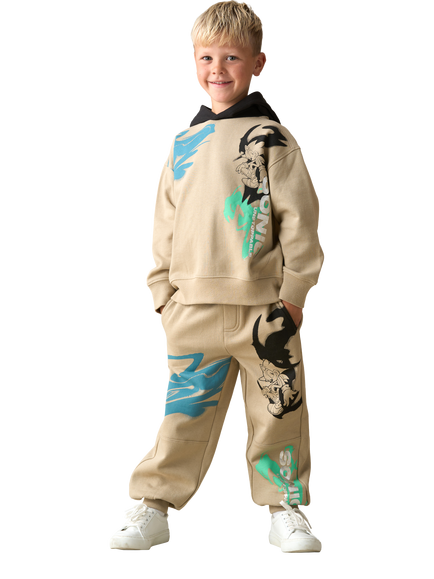 Angel & Rocket Kids' Cotton Blend Sonic Drawstring Joggers, Stone - view 2, Stone