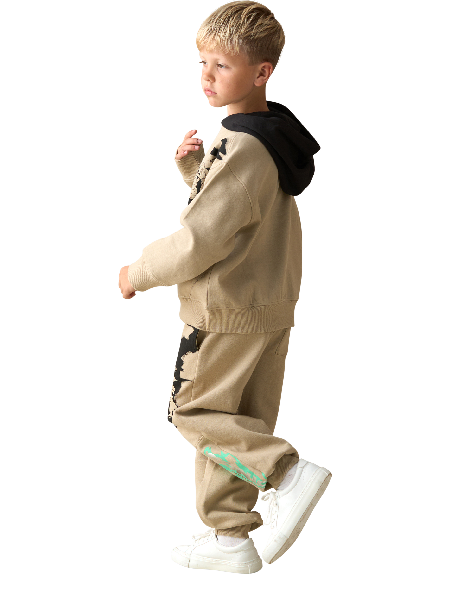 Product image 3 of 7, which shows Angel & Rocket Kids' Cotton Blend Sonic Drawstring Joggers, Stone, 3-4 years