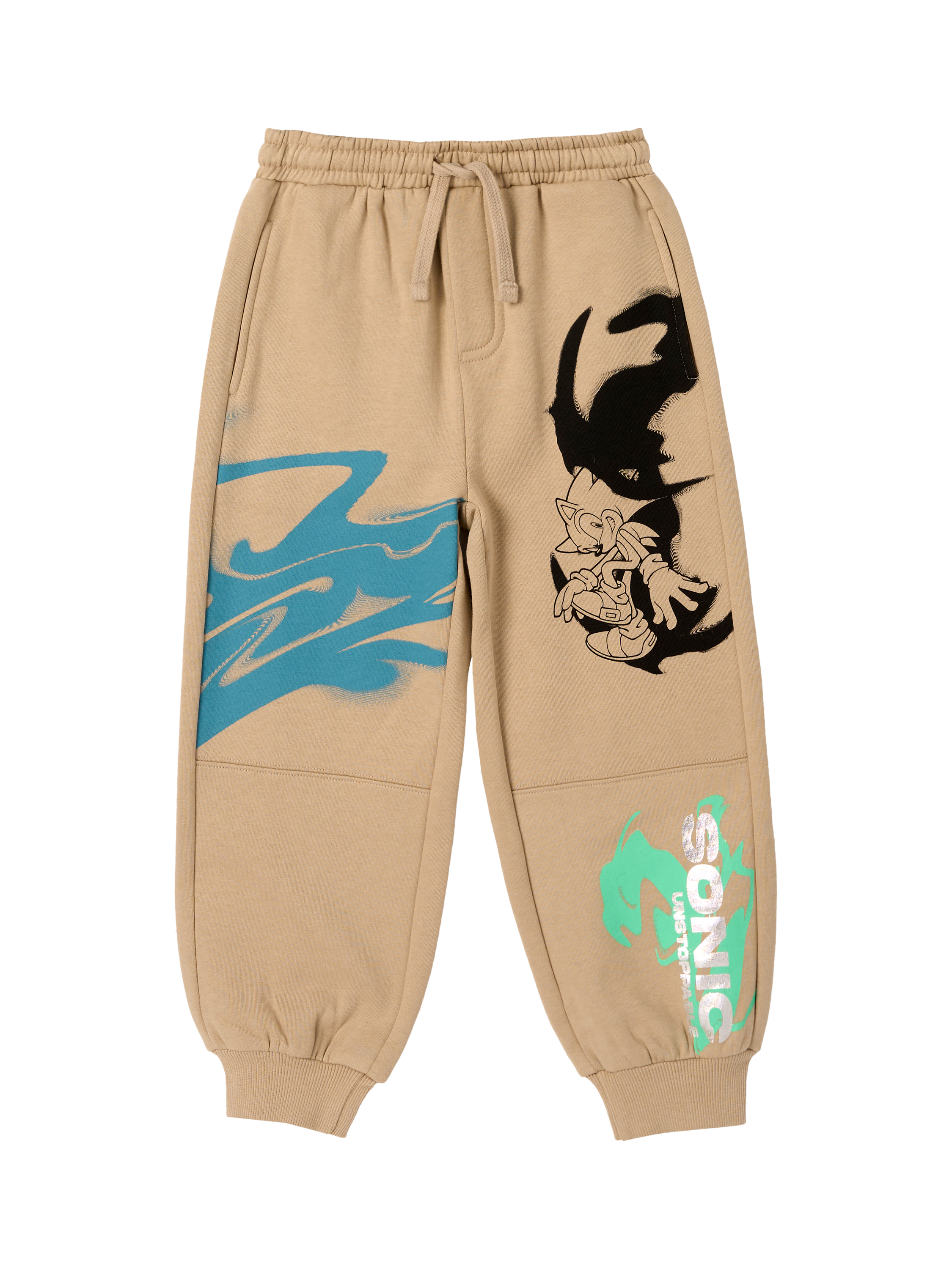 Product image 5 of 7, which shows Angel & Rocket Kids' Cotton Blend Sonic Drawstring Joggers, Stone, 3-4 years